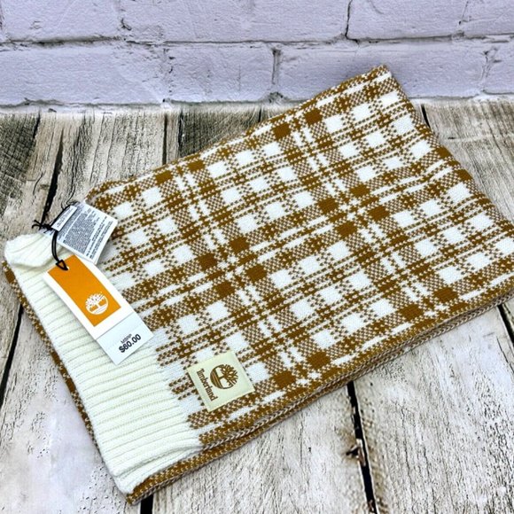 NWT Timberland Women's Tan Buffalo Plaid Scarf - Picture 3 of 4